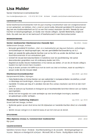 Cv-voorbeeld klantenservicemedewerker