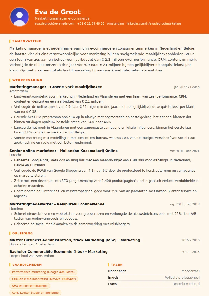 Cv-voorbeeld marketingmanager