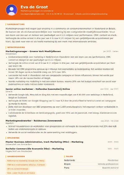 Cv-voorbeeld marketingmanager