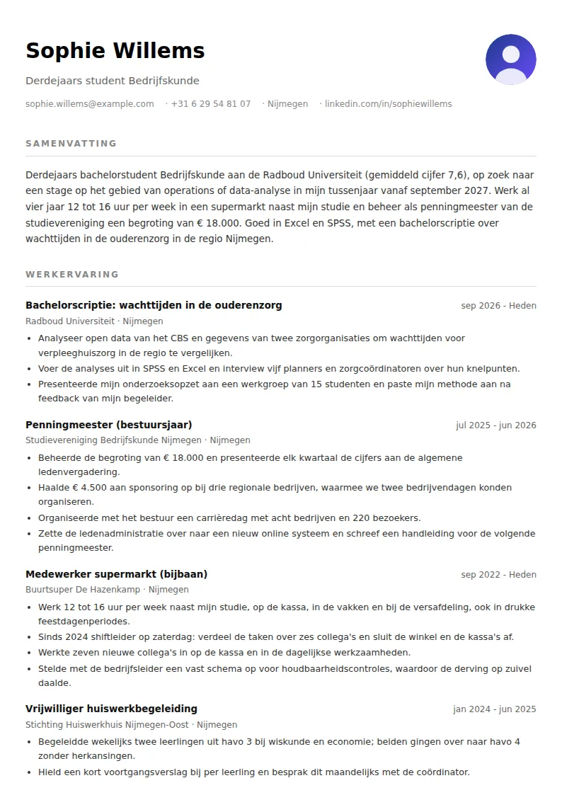 Cv-voorbeeld student (zonder werkervaring)