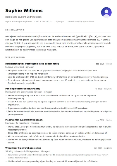 Cv-voorbeeld student (zonder werkervaring)