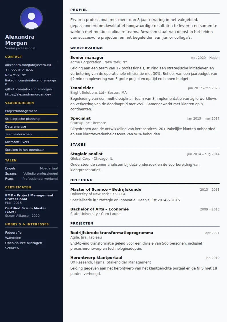Cv-sjabloon Banker