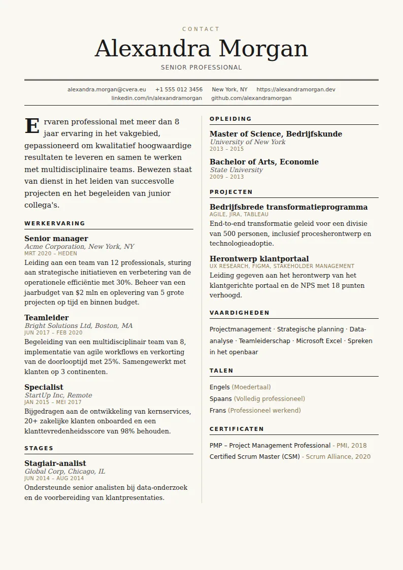 Cv-sjabloon Broadsheet