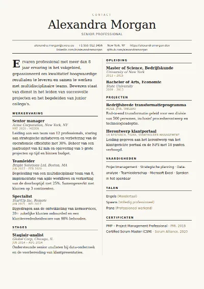 Cv-sjabloon Broadsheet
