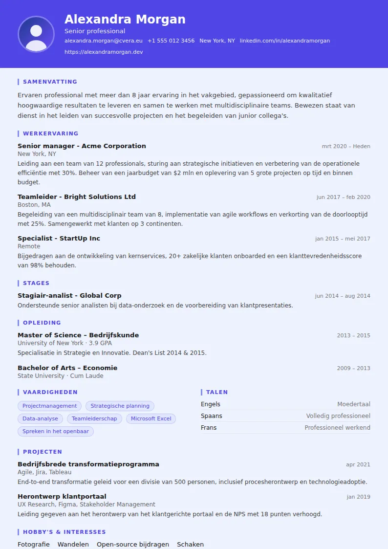 Cv-sjabloon Data Scientist