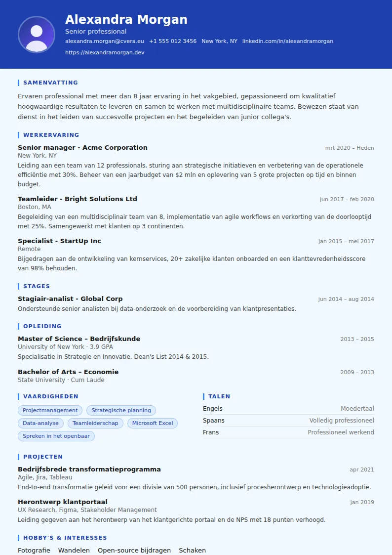 Cv-sjabloon Financial Analyst