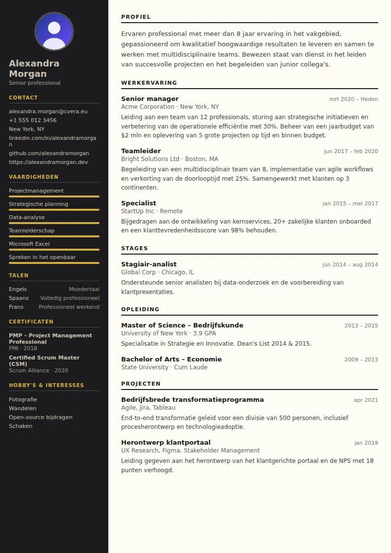 Cv-sjabloon Hotel Manager