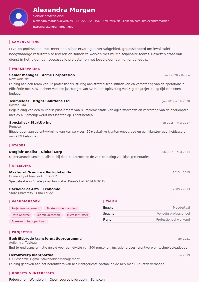 Cv-sjabloon HR Manager