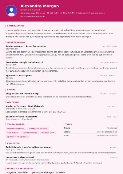 Cv-sjabloon HR Manager