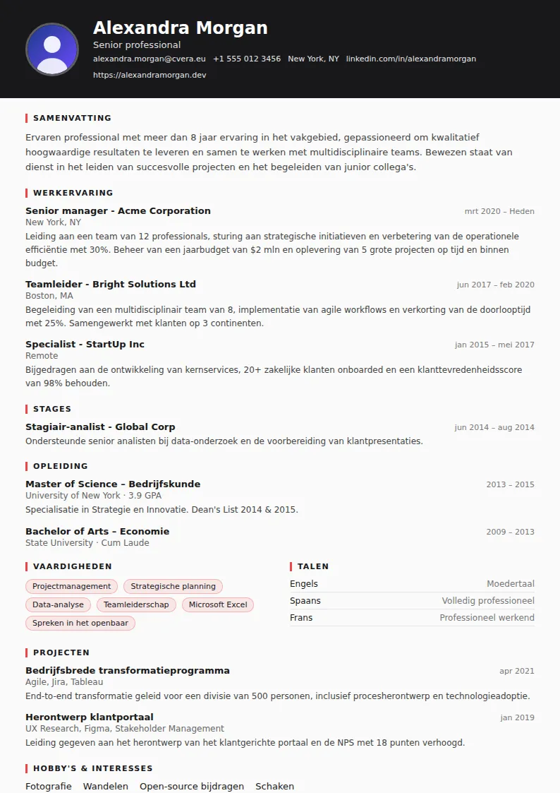 Cv-sjabloon Journalist