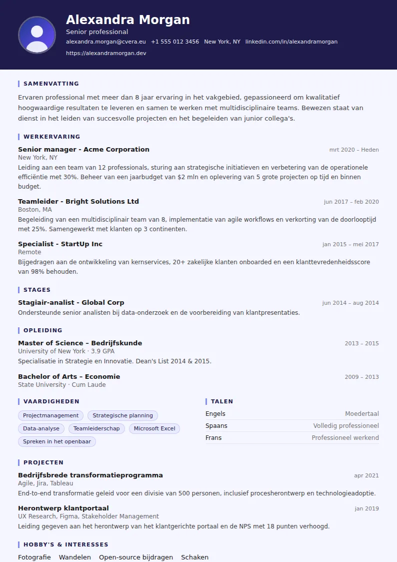 Cv-sjabloon Professor