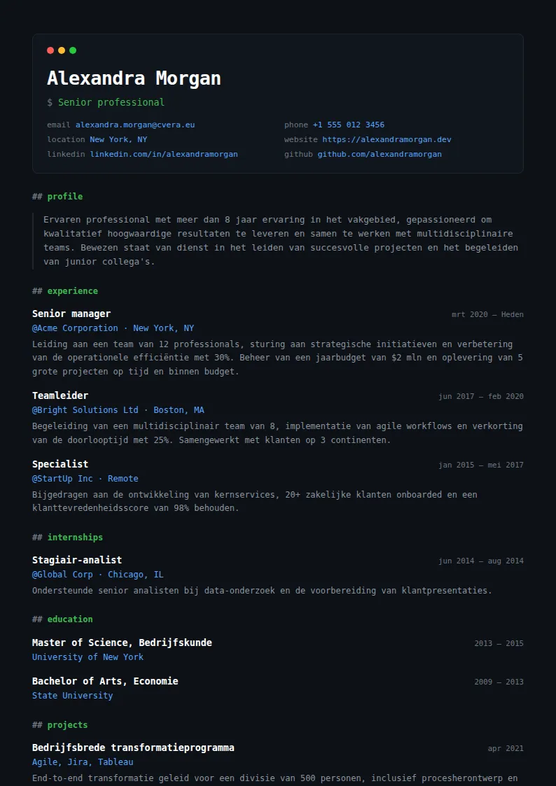Cv-sjabloon Terminal