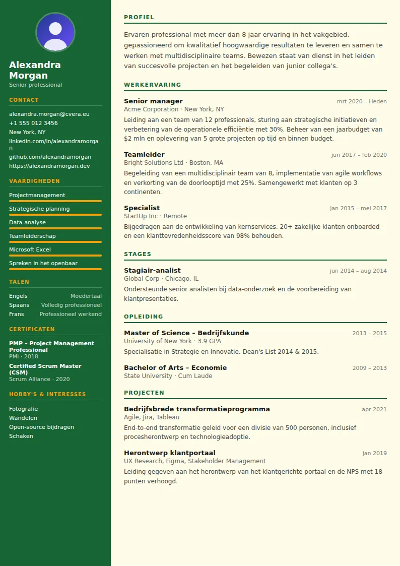 Cv-sjabloon Veterinarian