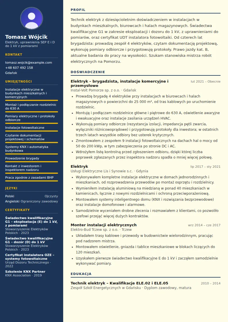 Przykład CV elektryka