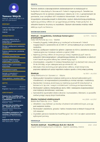 Przykład CV elektryka