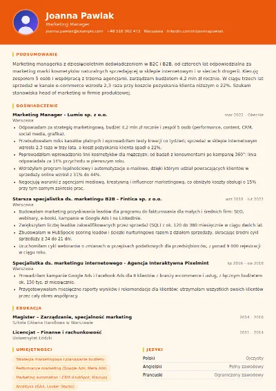 Przykład CV marketing managera