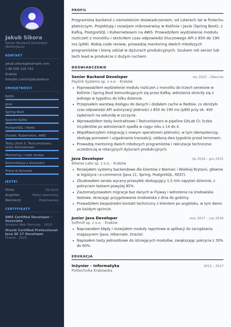 Przykład CV programisty