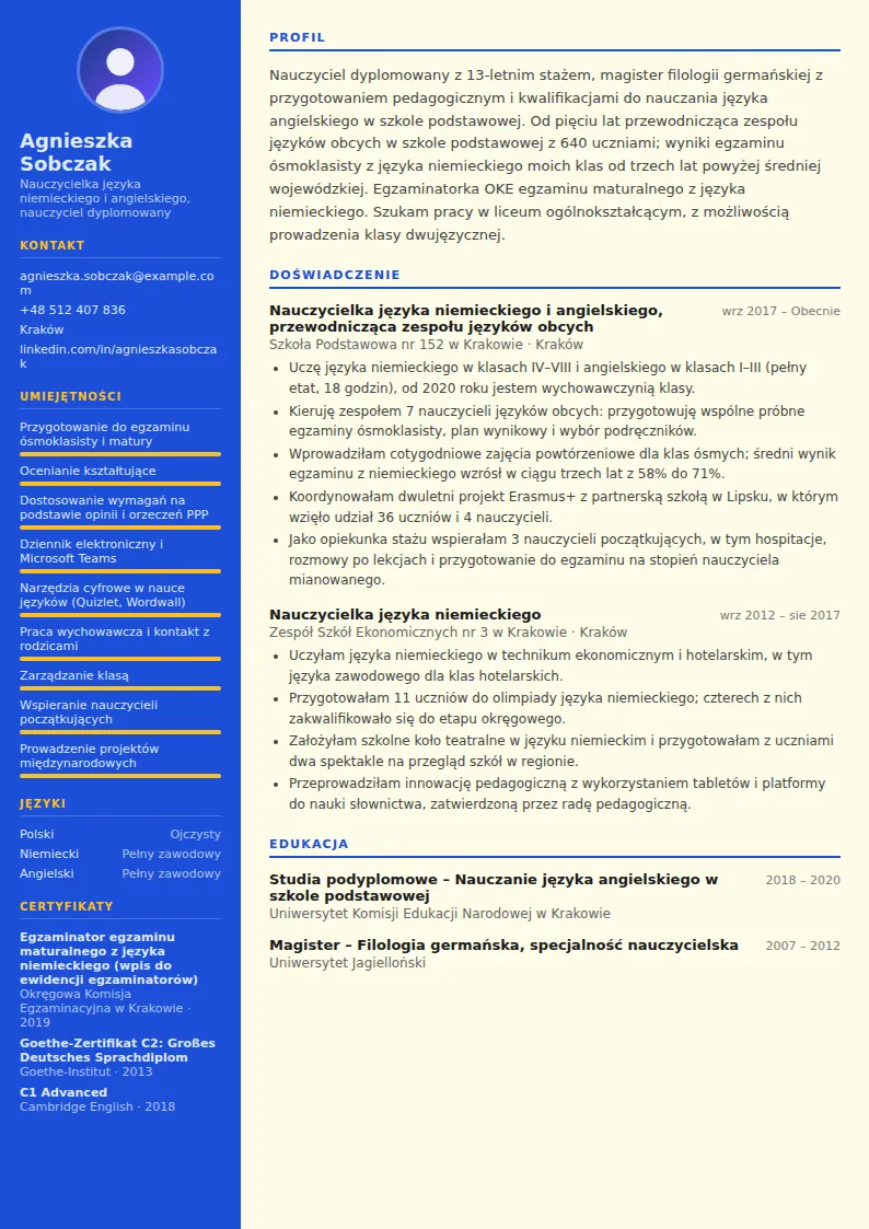 Przykład CV nauczyciela