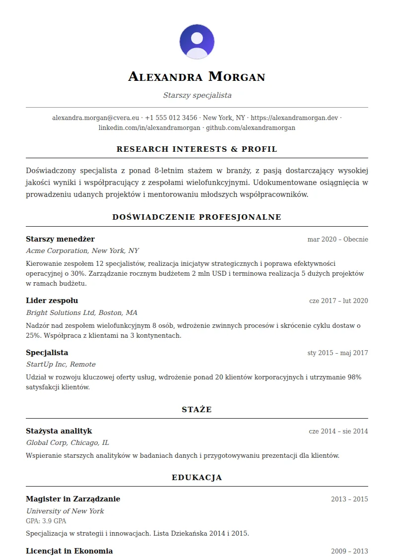 Szablon CV Academic