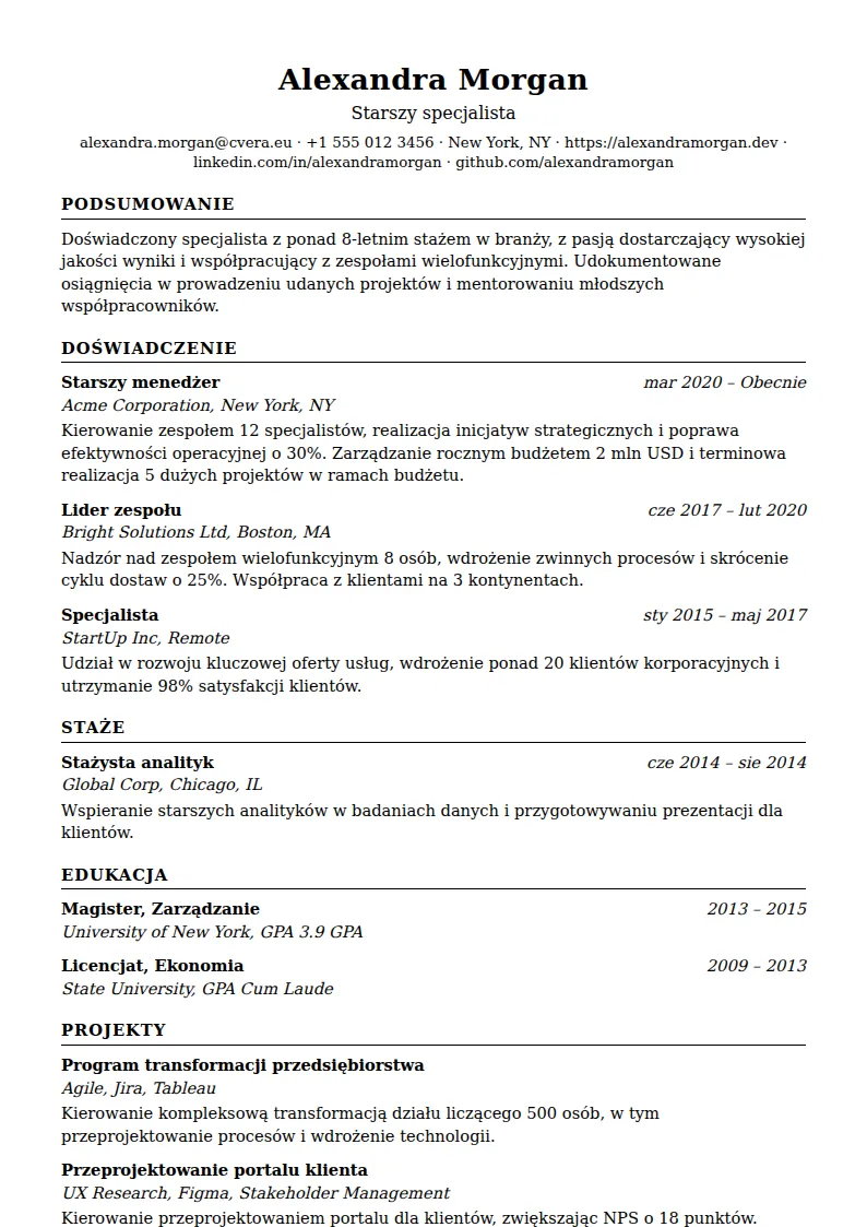 Szablon CV ATS Classic