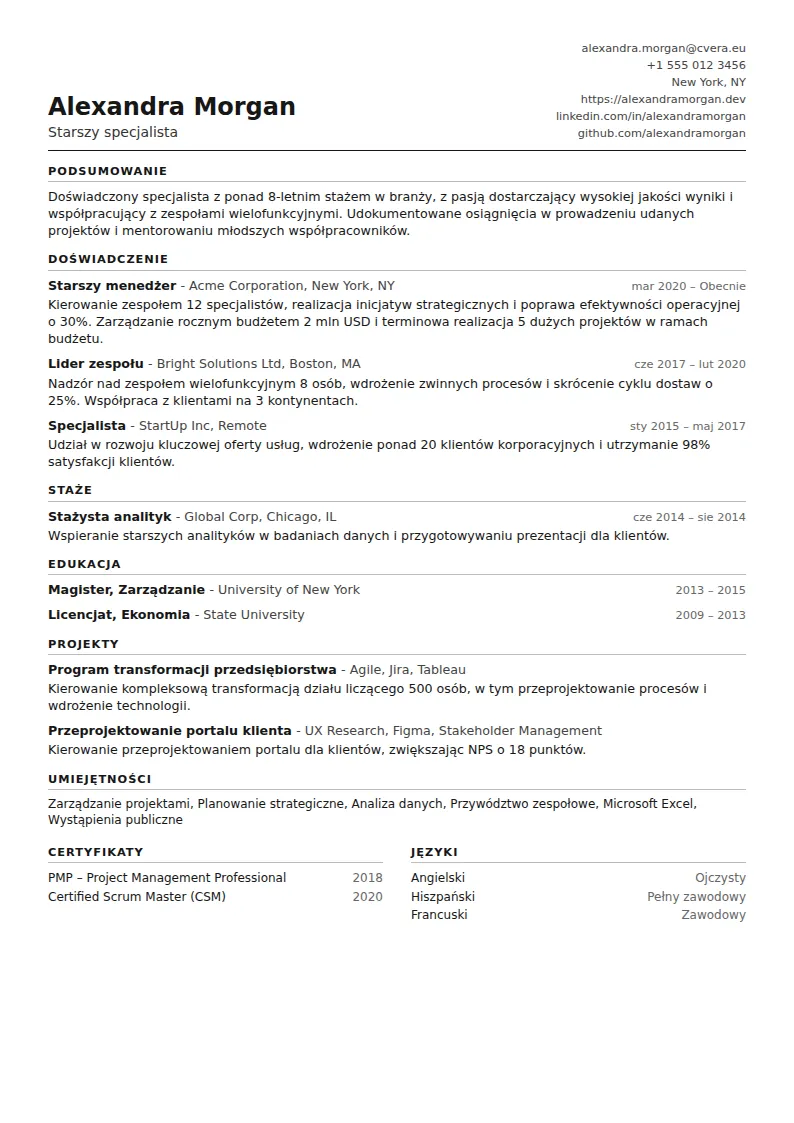 Szablon CV ATS Compact