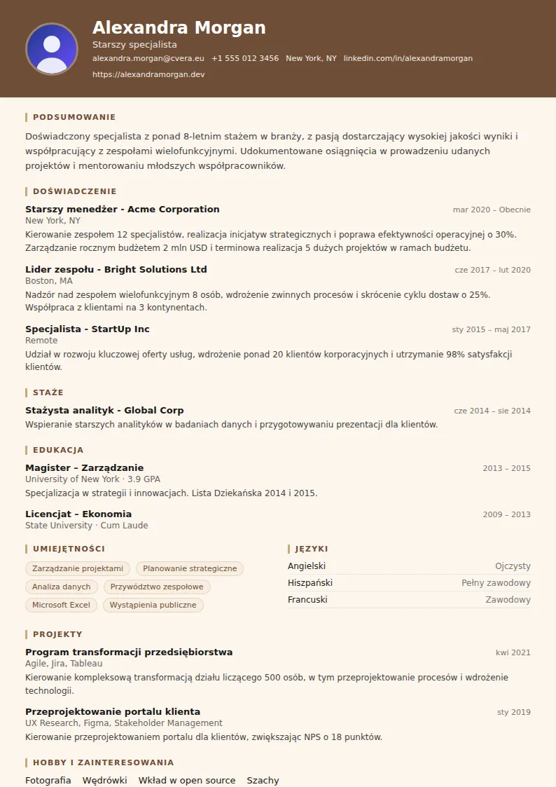 Szablon CV Barista
