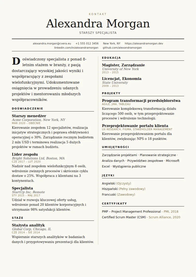 Szablon CV Broadsheet