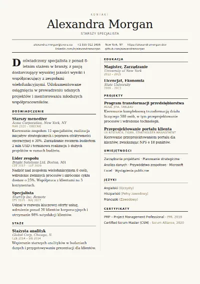 Szablon CV Broadsheet