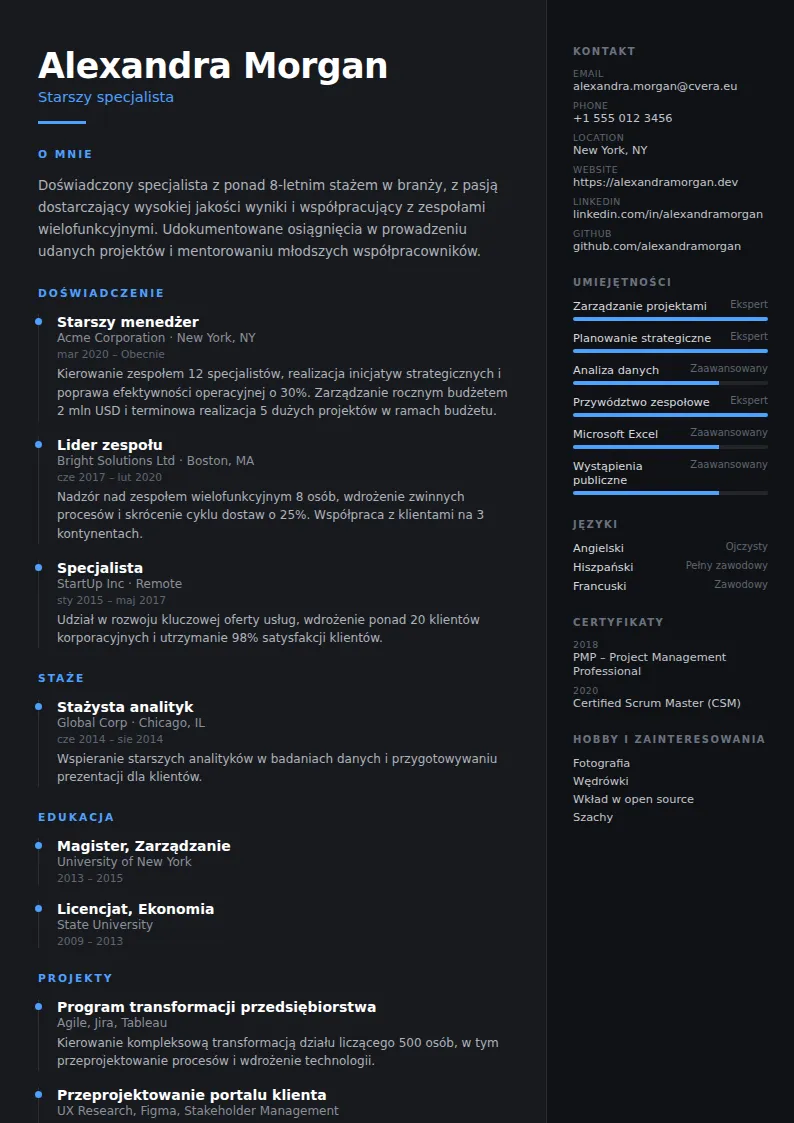 Szablon CV Carbon