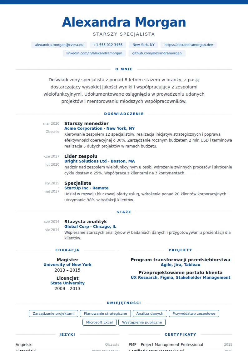 Szablon CV Cobalt