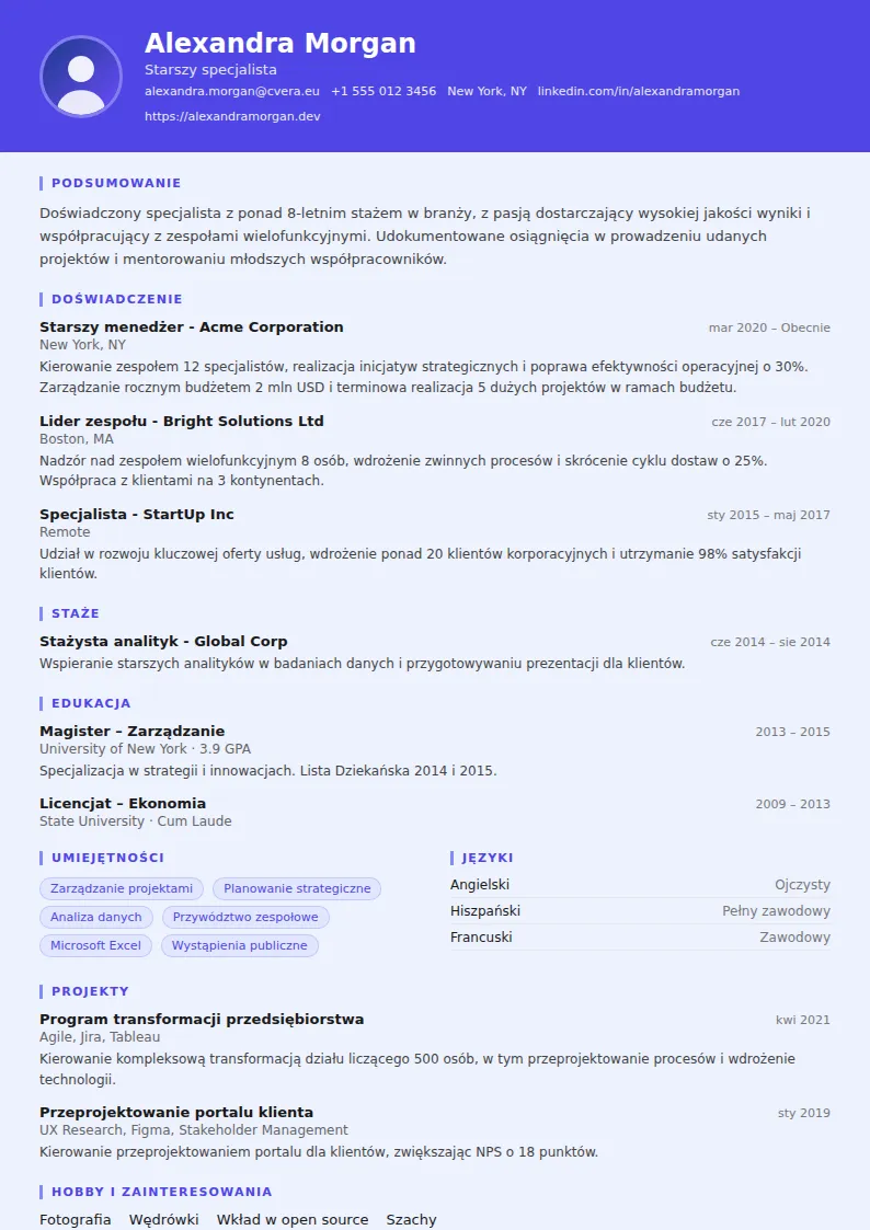 Szablon CV Data Scientist
