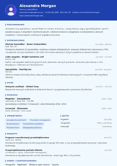 Szablon CV Financial Analyst