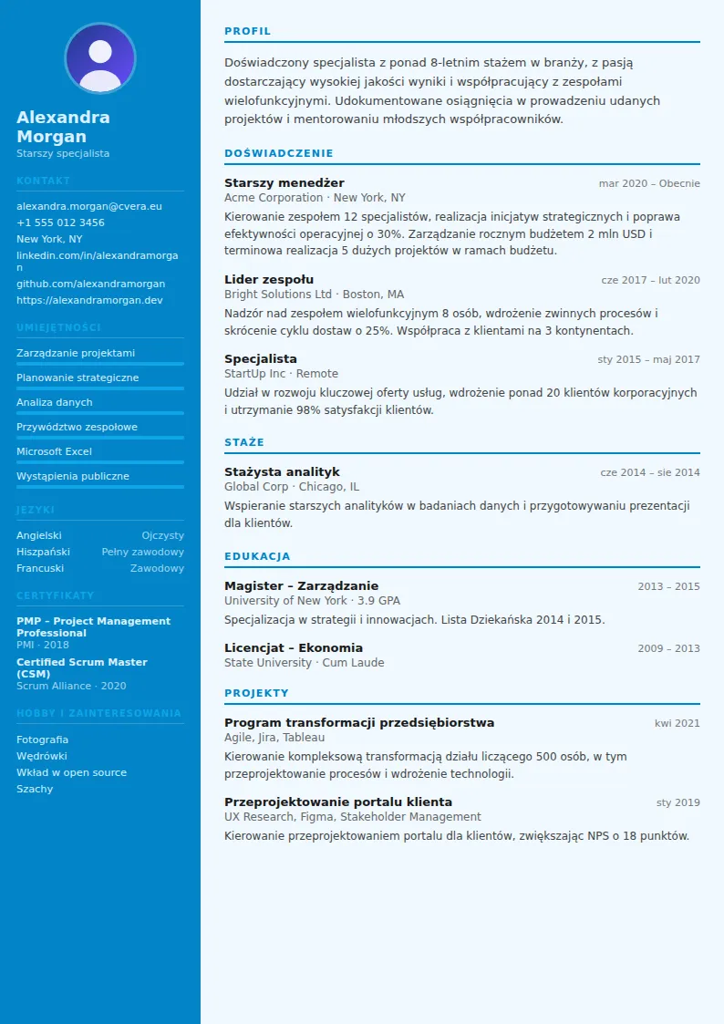 Szablon CV Flight Attendant
