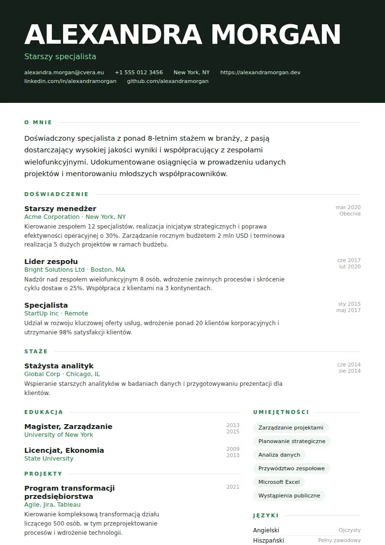 Szablon CV Headline