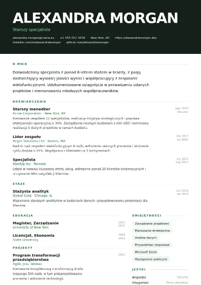 Szablon CV Headline