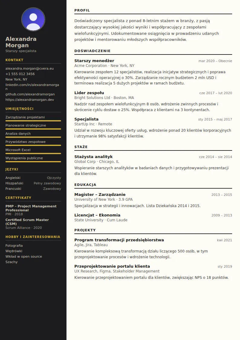 Szablon CV Hotel Manager