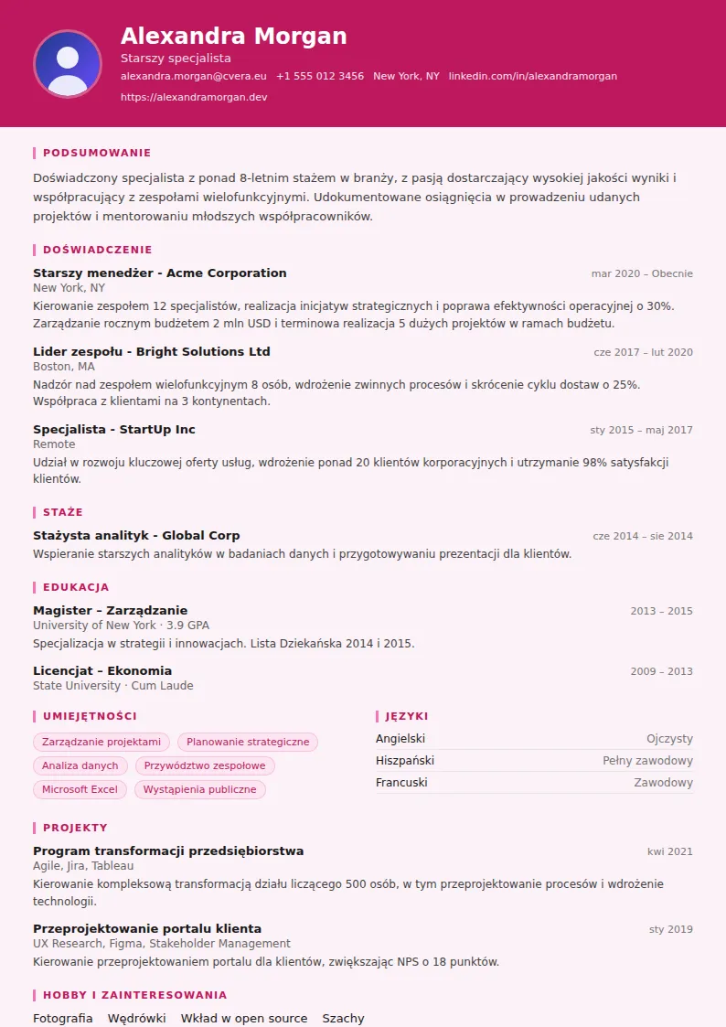 Szablon CV HR Manager