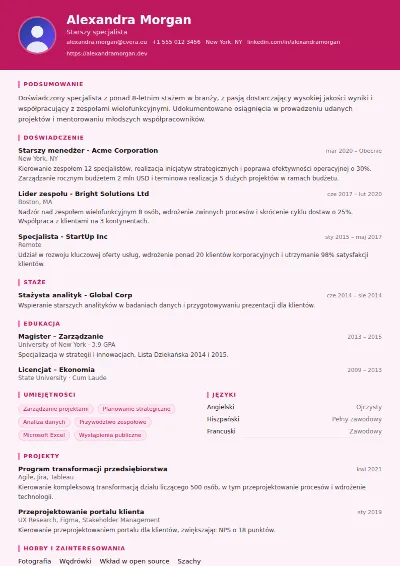 Szablon CV HR Manager