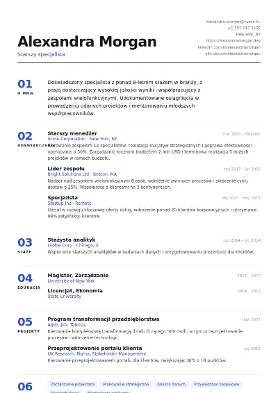 Szablon CV Index