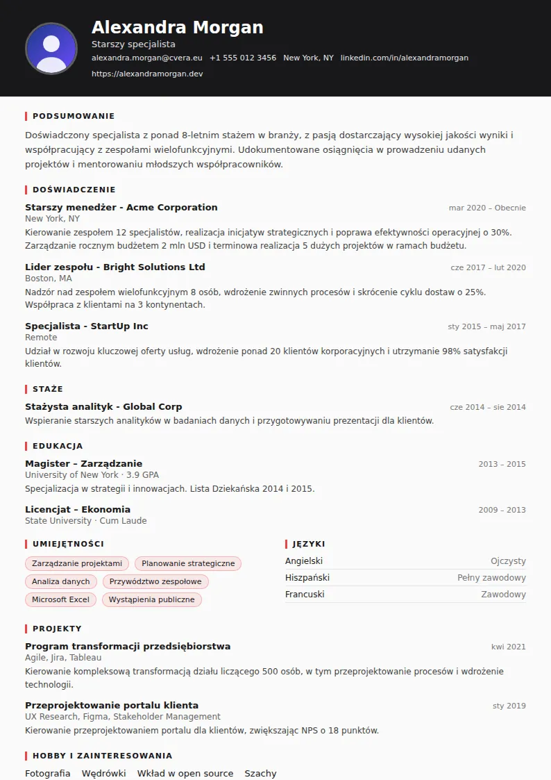 Szablon CV Journalist