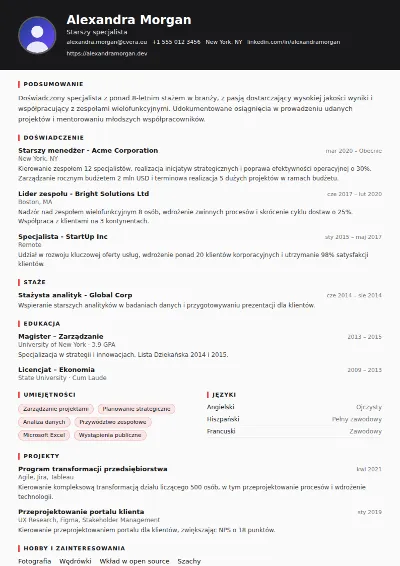 Szablon CV Journalist