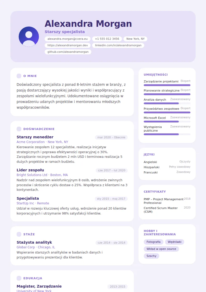 Szablon CV Lilac