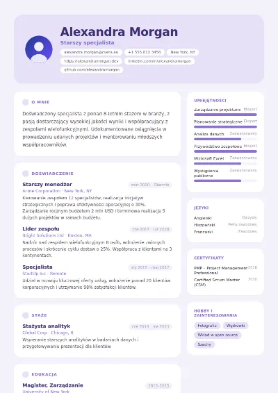 Szablon CV Lilac