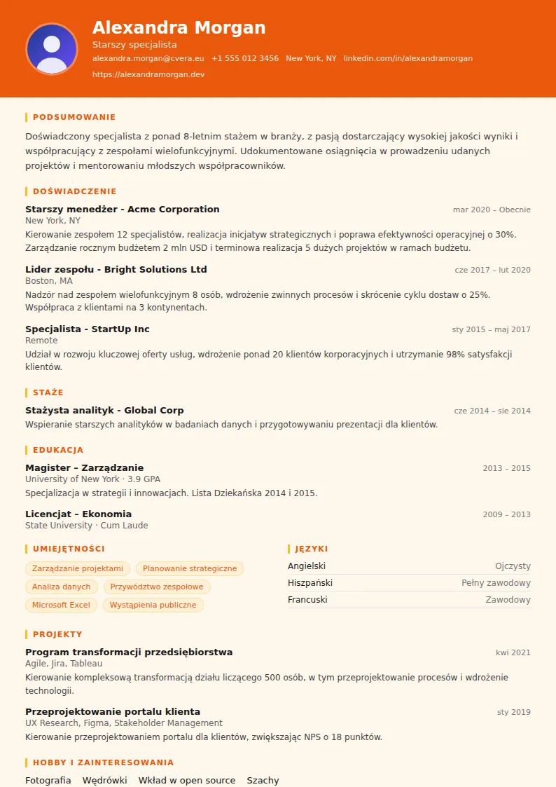 Szablon CV Marketing