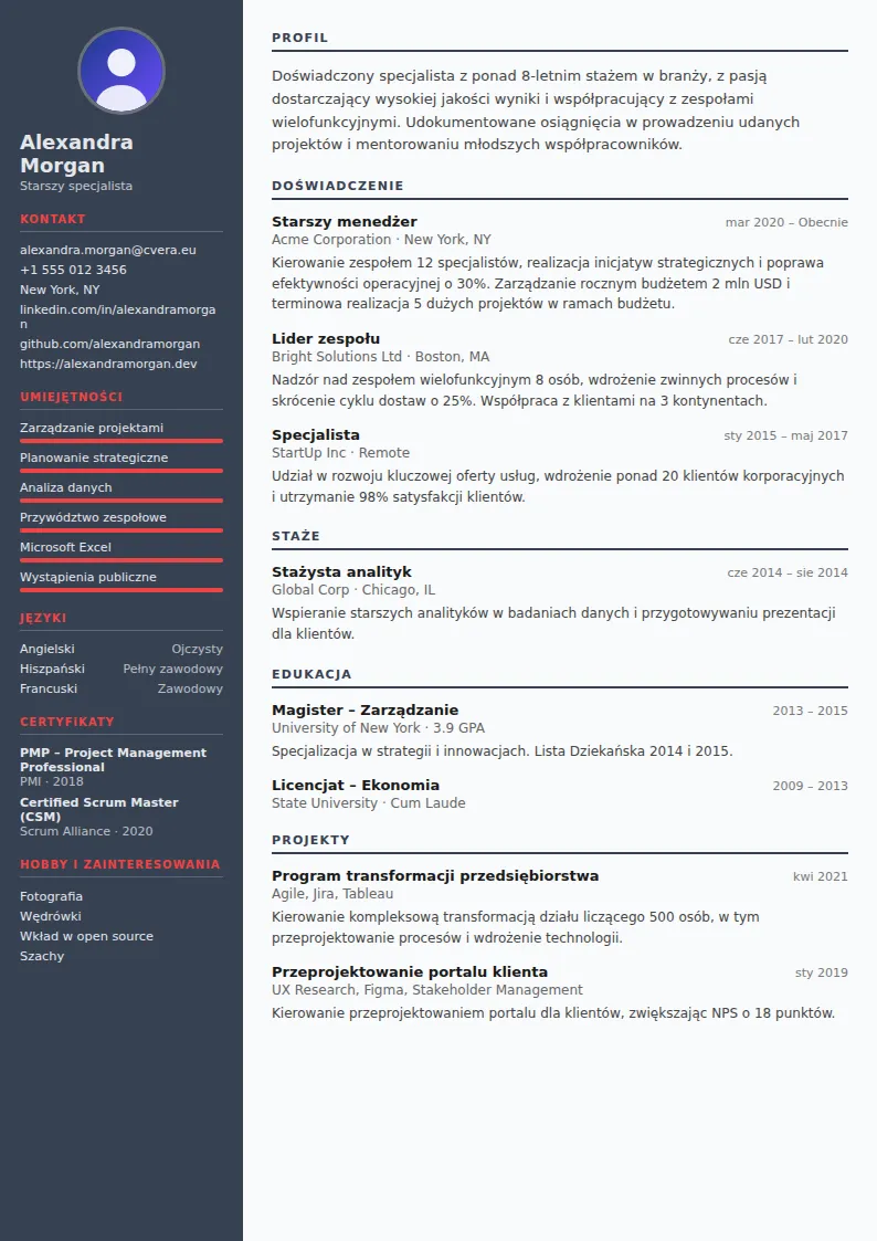 Szablon CV Mechanical Engineer