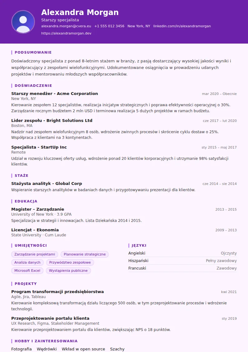 Szablon CV Musician