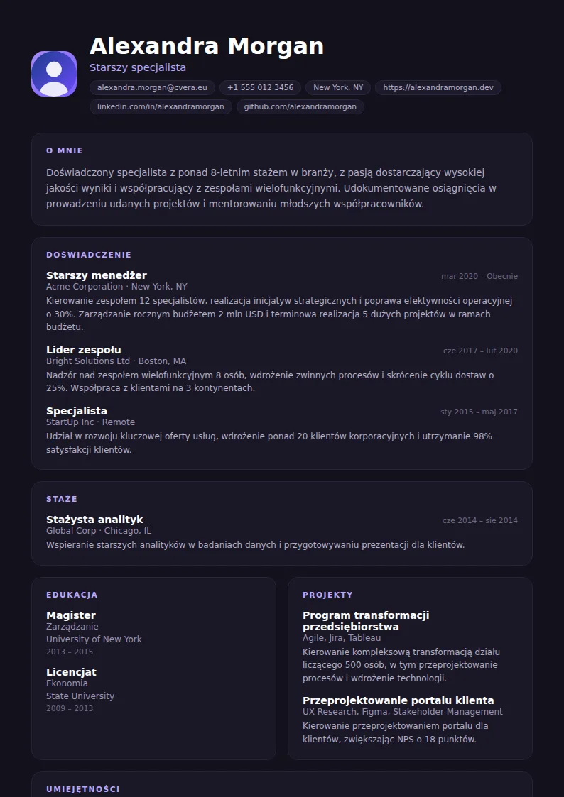Szablon CV Nightshift