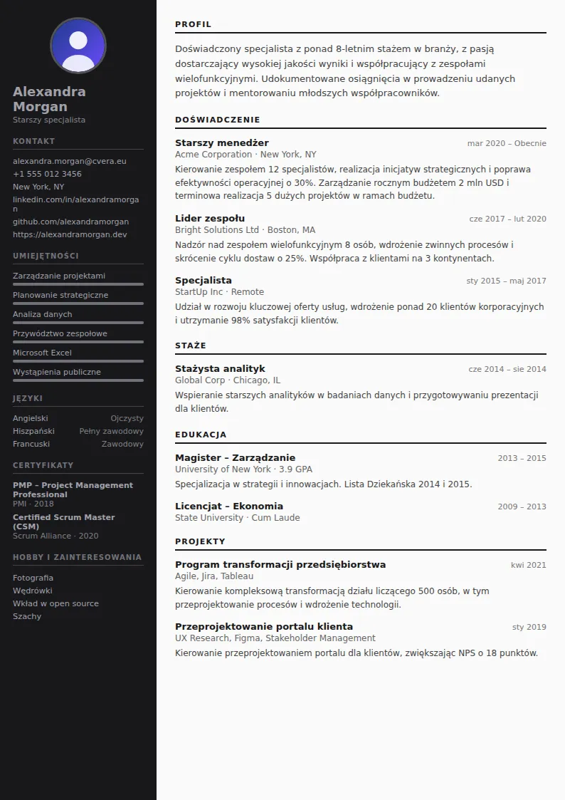 Szablon CV Photographer