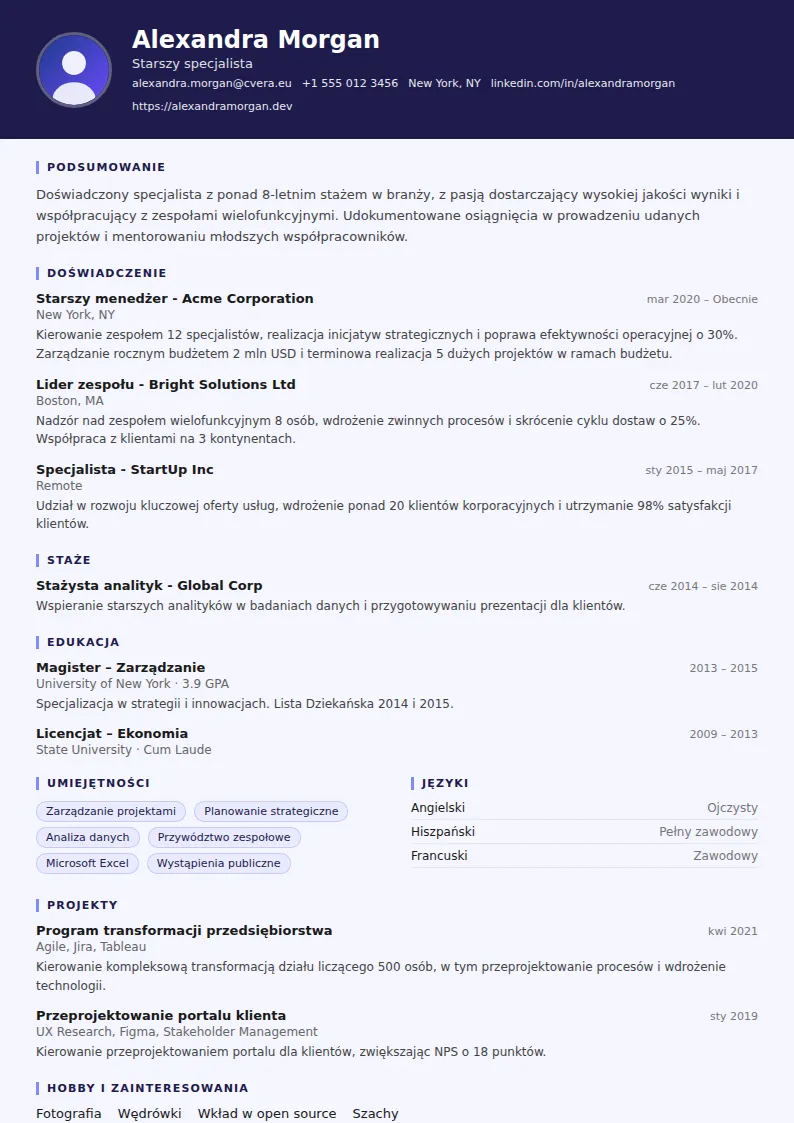 Szablon CV Professor