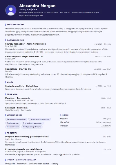 Szablon CV Professor